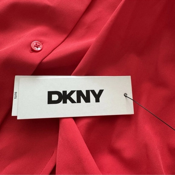 DKNY Button Down Blouse Shirt Red Coral Hue Long Sleeve Collared SZ L Office NWT - Picture 6 of 10